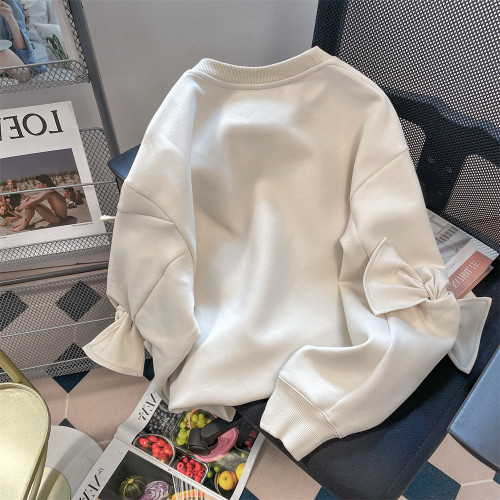 法式小香風獨特設計蝴蝶結衛衣男女秋冬季寬松高級感慵懶正肩上衣 法式小香風獨特設計蝴蝶結衛衣男女秋冬季寬松高級感慵懶正肩上衣