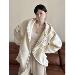 LK STORE LKOD2024碎花連帽衛衣情侶男女刺綉字母外套潮帽衫拼接