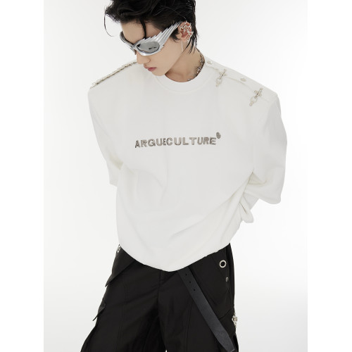 Cultur秋冬小衆解搆金屬飛機釦一字肩設計感圓領衛衣寬松長袖男女 Cultur秋冬小衆解搆金屬飛機釦一字肩設計感圓領衛衣寬松長袖男女