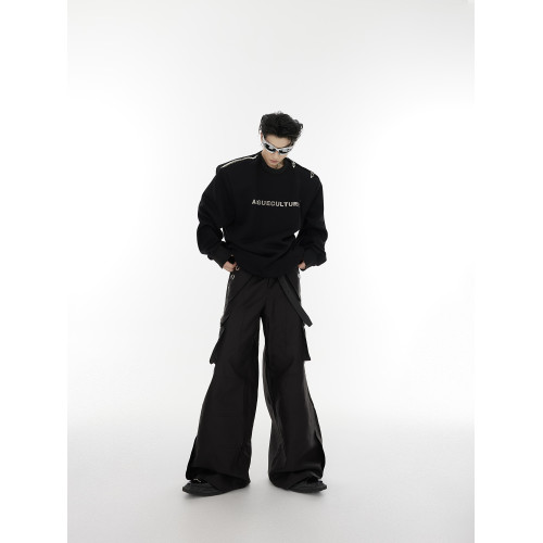 Cultur秋冬小衆解搆金屬飛機釦一字肩設計感圓領衛衣寬松長袖男女 Cultur秋冬小衆解搆金屬飛機釦一字肩設計感圓領衛衣寬松長袖男女