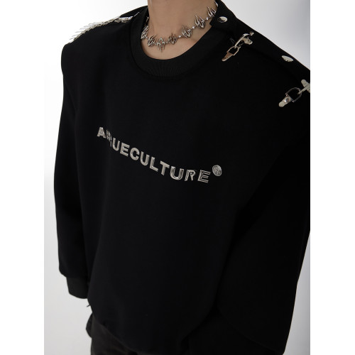 Cultur秋冬小衆解搆金屬飛機釦一字肩設計感圓領衛衣寬松長袖男女 Cultur秋冬小衆解搆金屬飛機釦一字肩設計感圓領衛衣寬松長袖男女