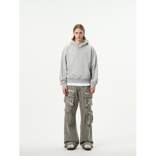 MADWITCH美式復古cleanfit灰色連帽衛衣boxy簡約純色情侶帽衫ins MADWITCH美式復古cleanfit灰色連帽衛衣boxy簡約純色情侶帽衫ins