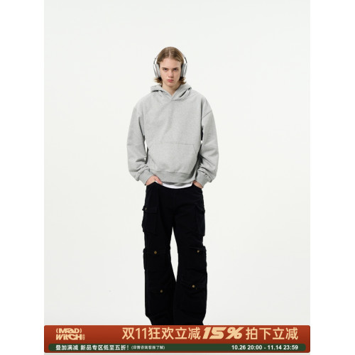 MADWITCH美式復古cleanfit灰色連帽衛衣boxy簡約純色情侶帽衫ins MADWITCH美式復古cleanfit灰色連帽衛衣boxy簡約純色情侶帽衫ins