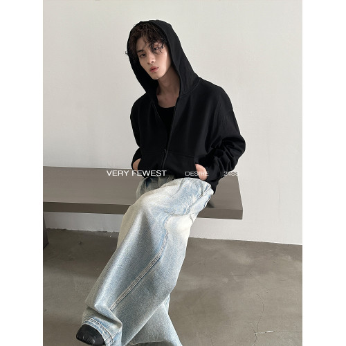 VERY FEWEST Boxy美式重磅短款拉鍊連帽衛衣中性基礎寬松外套 VERY FEWEST Boxy美式重磅短款拉鍊連帽衛衣中性基礎寬松外套