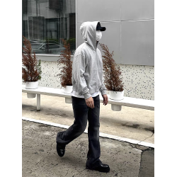 boxy版型外套男寬松秋冬純色中性落肩連帽拉鍊輕抓絨廓形短款衛衣