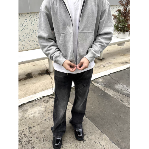 boxy版型外套男寬松秋冬純色中性落肩連帽拉鍊輕抓絨廓形短款衛衣