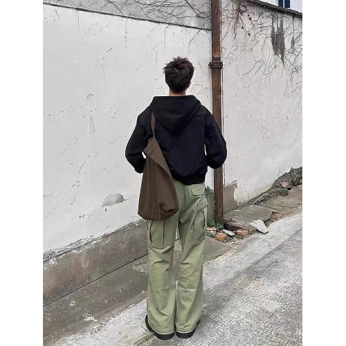 boxy版型外套男寬松秋冬純色中性落肩連帽拉鍊輕抓絨廓形短款衛衣