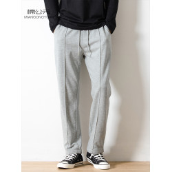 棉公元春秋季新款直筒衛褲男寬松垂感純棉毛圈高街針織運動長褲子