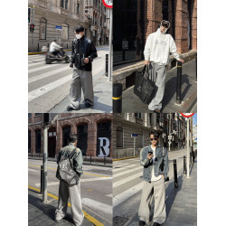 PLTH*2023新款日系休閒日常直筒顯高基礎款拖地衛褲運動風長褲男