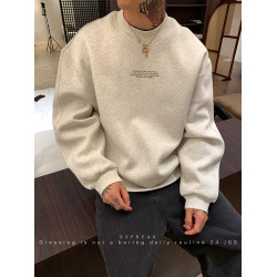 OXFREAK 「英文詞句印花」450G重磅灰色衛衣男秋冬寬松美式長袖衫