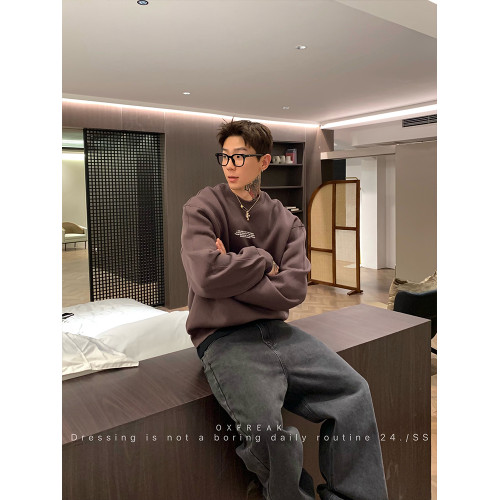 OXFREAK 「英文詞句印花」450G重磅灰色衛衣男秋冬寬松美式長袖衫 OXFREAK 「英文詞句印花」450G重磅灰色衛衣男秋冬寬松美式長袖衫