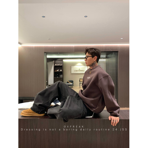 OXFREAK 「英文詞句印花」450G重磅灰色衛衣男秋冬寬松美式長袖衫 OXFREAK 「英文詞句印花」450G重磅灰色衛衣男秋冬寬松美式長袖衫