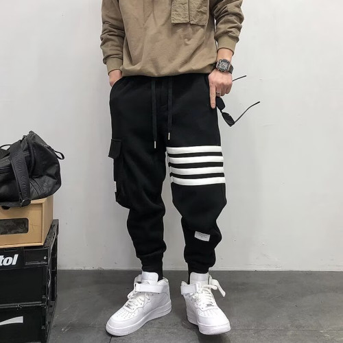 秋季新款潮流休閒四杠衛褲男潮牌寬松立體口袋束腳小腳運動哈倫褲