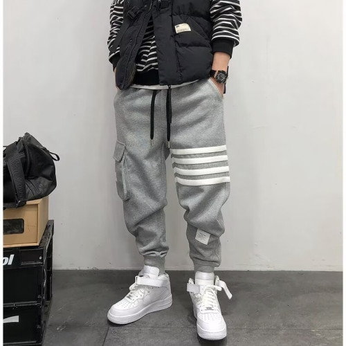 秋季新款潮流休閒四杠衛褲男潮牌寬松立體口袋束腳小腳運動哈倫褲