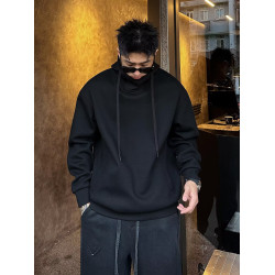 秋冬加絨美式500克重磅潮牌連帽衛衣男高領時尚百搭寬松落肩上衣