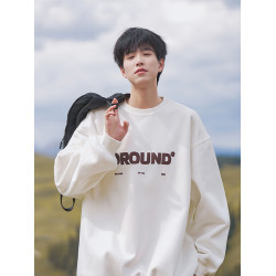 髮泡印花圓領衛衣男秋季日系復古寬松打底衫高街百搭休閒長袖T恤