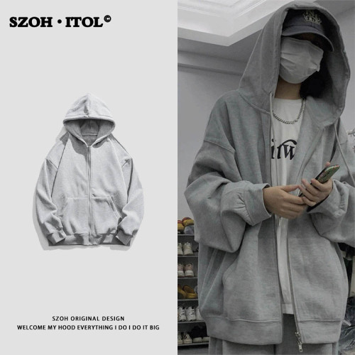 春秋季港風個性純色連帽開衫衛衣男女簡約百搭外套情侶寬松上衣潮 春秋季港風個性純色連帽開衫衛衣男女簡約百搭外套情侶寬松上衣潮