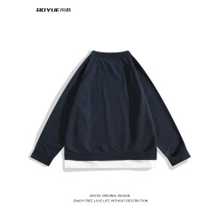 BOYUE帛躍青少年假兩件套頭刺綉衛衣美式休閒帥氣長袖拼色T恤衫男