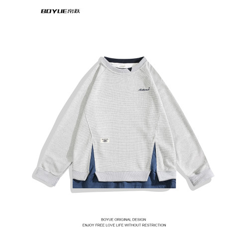 BOYUE帛躍青少年假兩件套頭刺綉衛衣美式休閒帥氣長袖拼色T恤衫男 BOYUE帛躍青少年假兩件套頭刺綉衛衣美式休閒帥氣長袖拼色T恤衫男