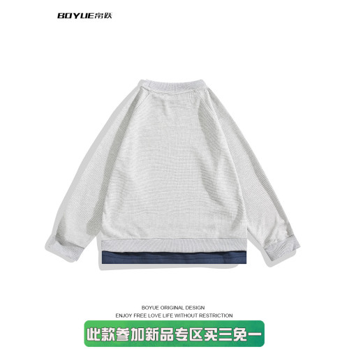 BOYUE帛躍青少年假兩件套頭刺綉衛衣美式休閒帥氣長袖拼色T恤衫男 BOYUE帛躍青少年假兩件套頭刺綉衛衣美式休閒帥氣長袖拼色T恤衫男