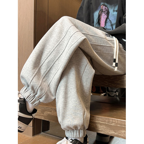 美式拼接束腳衛褲男秋季高街青少年休閒褲復古百搭直筒滑雪褲子潮 美式拼接束腳衛褲男秋季高街青少年休閒褲復古百搭直筒滑雪褲子潮