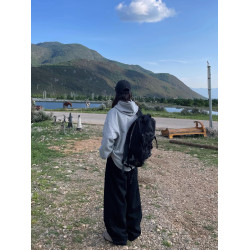 一衹小楊24aw日系純色400g重磅加厚彎刀褲男女寬松秋冬抽繩休閒褲