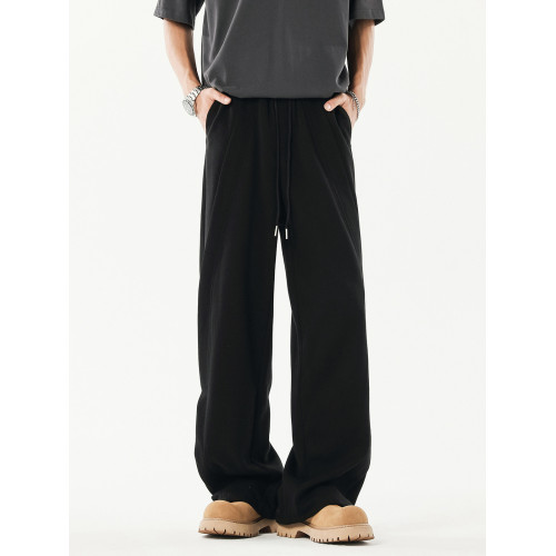 美式重磅cleanfit灰色衛褲男潮牌新款拼接寬鬆濶腿休閒運動長褲子