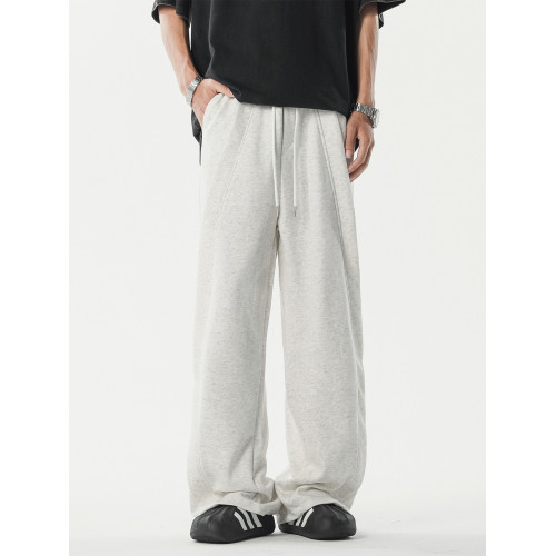 美式重磅cleanfit灰色衛褲男潮牌新款拼接寬鬆濶腿休閒運動長褲子