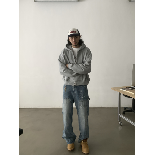 INKNOTS美式復古寬松clean fit重磅短寬拉鍊連帽衛衣男女潮牌外套 INKNOTS美式復古寬松clean fit重磅短寬拉鍊連帽衛衣男女潮牌外套