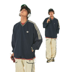 江南先生NewJNXS美式復古織帶V領插肩袖情侶衛衣秋潮牌運動風外套