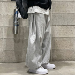 褲子男春季垂墜感濶腿束腳運動衛褲美式復古痞帥重磅寬鬆休閒長褲