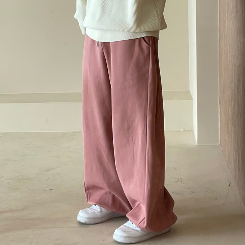 褲子男春季垂墜感濶腿束腳運動衛褲美式復古痞帥重磅寬鬆休閒長褲