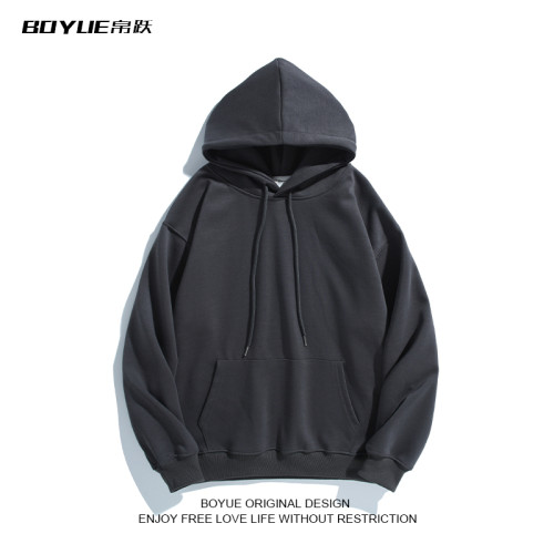 BOYUE帛躍春秋季寬松重磅300g連帽衛衣男潮純色oversize保暖外套