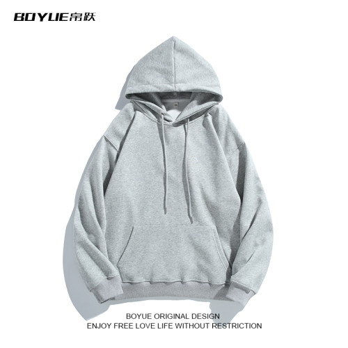 BOYUE帛躍春秋季寬松重磅300g連帽衛衣男潮純色oversize保暖外套