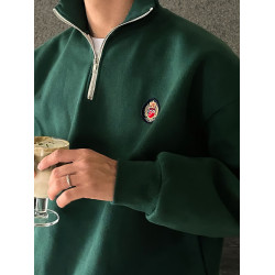 加絨重磅半拉鍊立領衛衣男春秋2025潮牌寬松休閒簡約套頭長袖外套