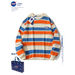 NASA聯名春秋原宿風上衣ins美式街頭復古條紋情侶長袖t恤衛衣男潮