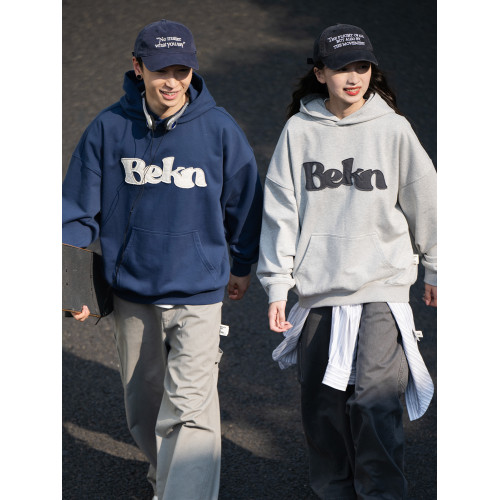 BELLKENIDEA 重磅445G抓絨貼布刺綉秋冬連帽衛衣男女寬松經典百搭