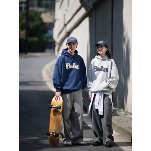 BELLKENIDEA 重磅445G抓絨貼布刺綉秋冬連帽衛衣男女寬松經典百搭