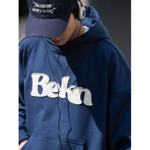 BELLKENIDEA 重磅445G抓絨貼布刺綉秋冬連帽衛衣男女寬松經典百搭