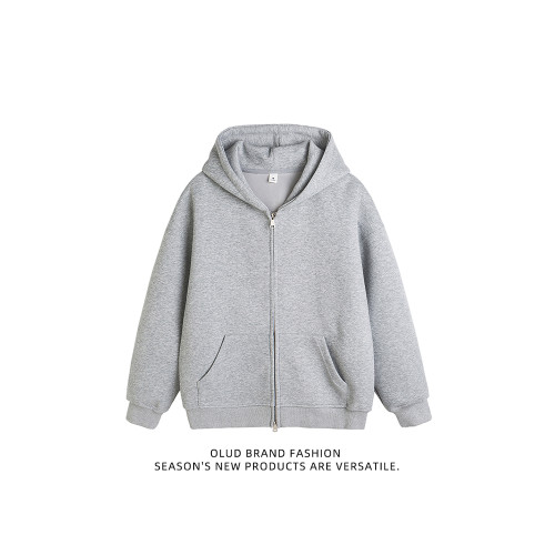 美式雙拉鍊開衫灰色衛衣男潮牌重磅寬松百搭休閒運動情侶連帽外套 美式雙拉鍊開衫灰色衛衣男潮牌重磅寬松百搭休閒運動情侶連帽外套