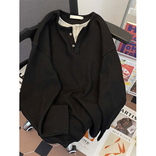 春秋圓領衛衣男套頭假兩件休閒潮牌青少年設計感美式運動初秋上衣 春秋圓領衛衣男套頭假兩件休閒潮牌青少年設計感美式運動初秋上衣