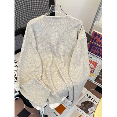 春秋圓領衛衣男套頭假兩件休閒潮牌青少年設計感美式運動初秋上衣 春秋圓領衛衣男套頭假兩件休閒潮牌青少年設計感美式運動初秋上衣