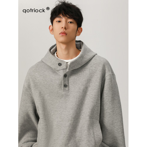 美式高領紐釦連帽衛衣男2025秋季潮牌寬松小衆設計感情侶休閒外套 美式高領紐釦連帽衛衣男2025秋季潮牌寬松小衆設計感情侶休閒外套