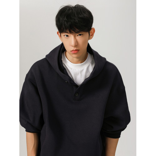 美式高領紐釦連帽衛衣男2025秋季潮牌寬松小衆設計感情侶休閒外套 美式高領紐釦連帽衛衣男2025秋季潮牌寬松小衆設計感情侶休閒外套