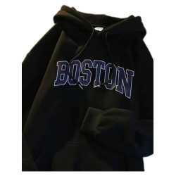 秋冬季加絨連帽衛衣男百搭潮流ins青少年寬松港風潮牌情侶B衛衣男