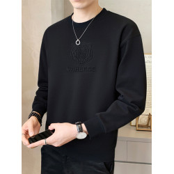 純色鋼印男士衛衣春秋季2025新款潮流寬松加絨厚打底衫男冬裝上衣