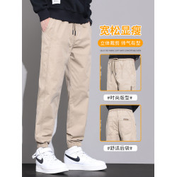 男士休閒褲2025新款秋季運動長褲純棉束腳九分加絨工裝褲子男款秋