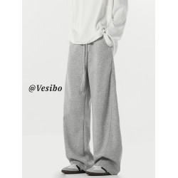 美式高街彎刀褲子男秋季潮牌濶腿灰色運動衛褲復古寬松直筒休閒褲