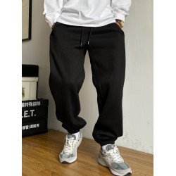 秋冬季美式休閒痞帥針織灰色衛褲男寬松抽繩百搭潮流運動束腳褲子