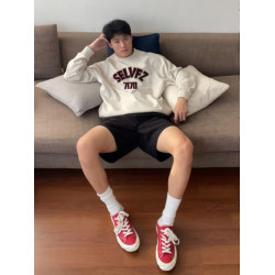 2024秋冬季新款美式hiphop印花潮牌設計感圓領衛衣男加絨加厚上衣